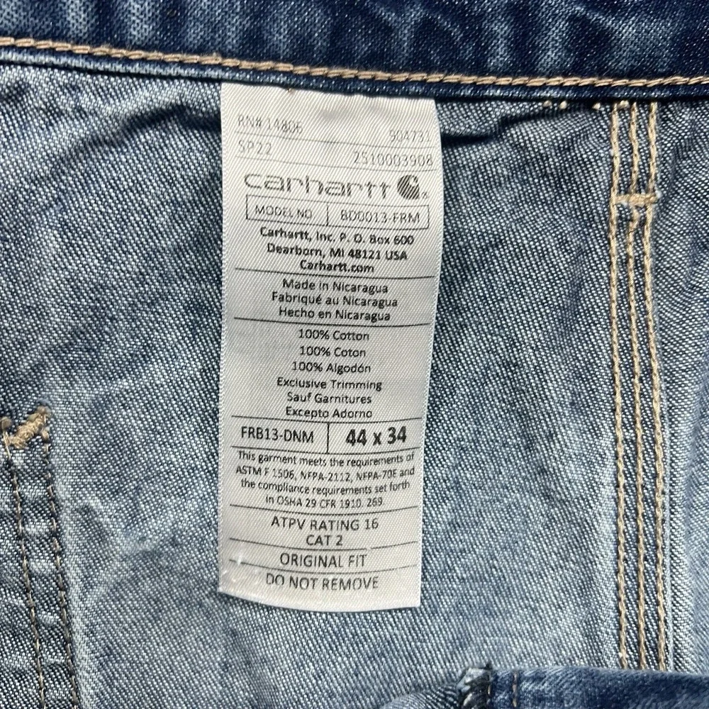 Carhartt FR Pants Mens 44x34 Blue Flame Resistant 2112 Cat 2‎ Workwear Welding